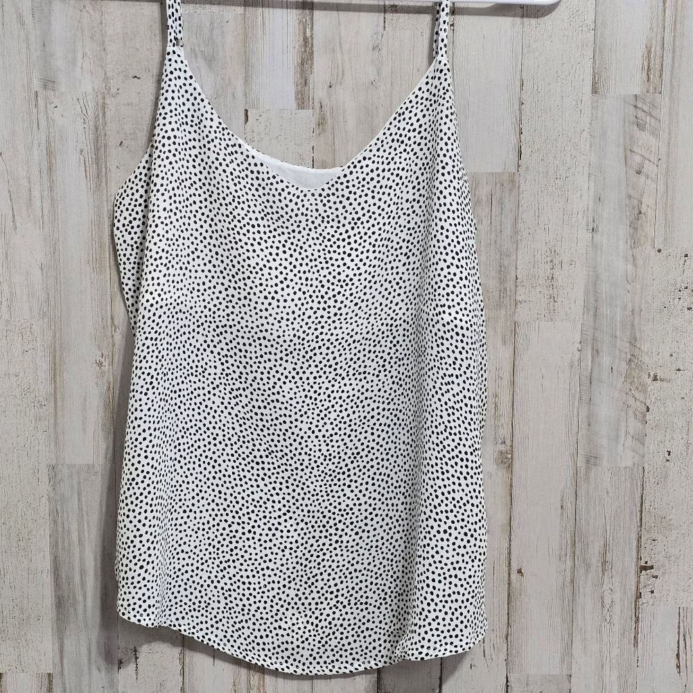 MINE White Black Polka Dot Spaghetti Strap Camisole Rounded Hem Small